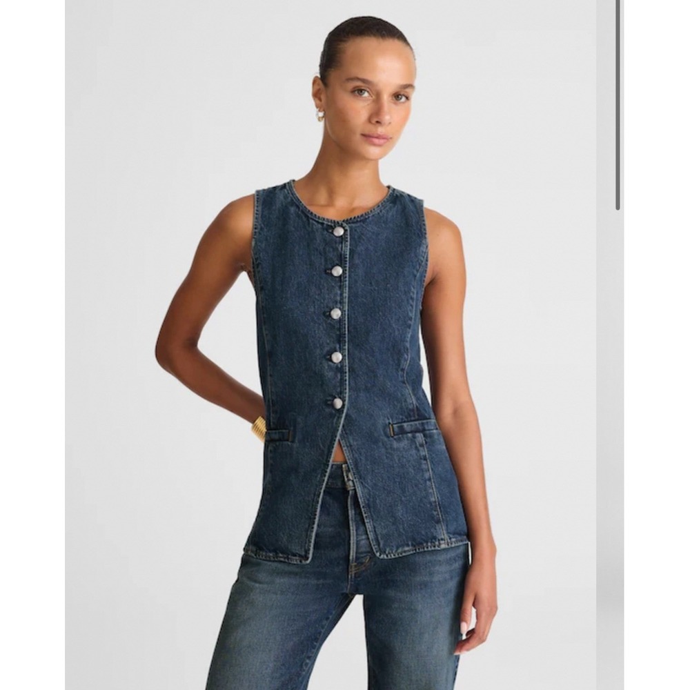 Madewell Denim Crewneck Cutaway Vest Greendale Wash Blue NW302 Size 10 NEW